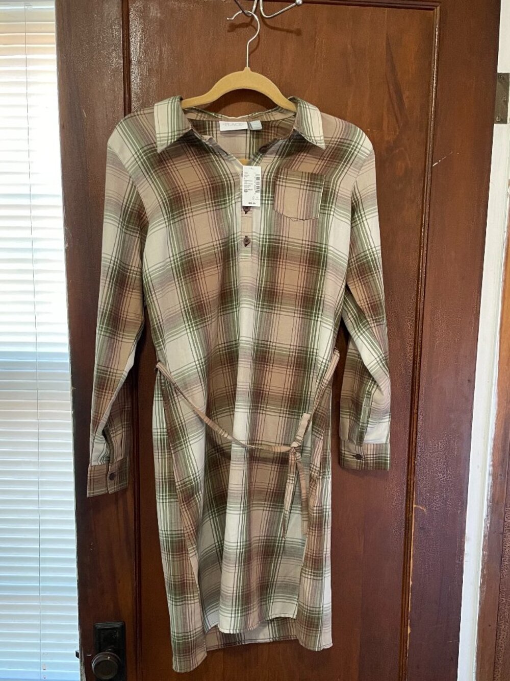 NWT The Children's Place Women's Medium Shirt Dress Button Front Waist Tie